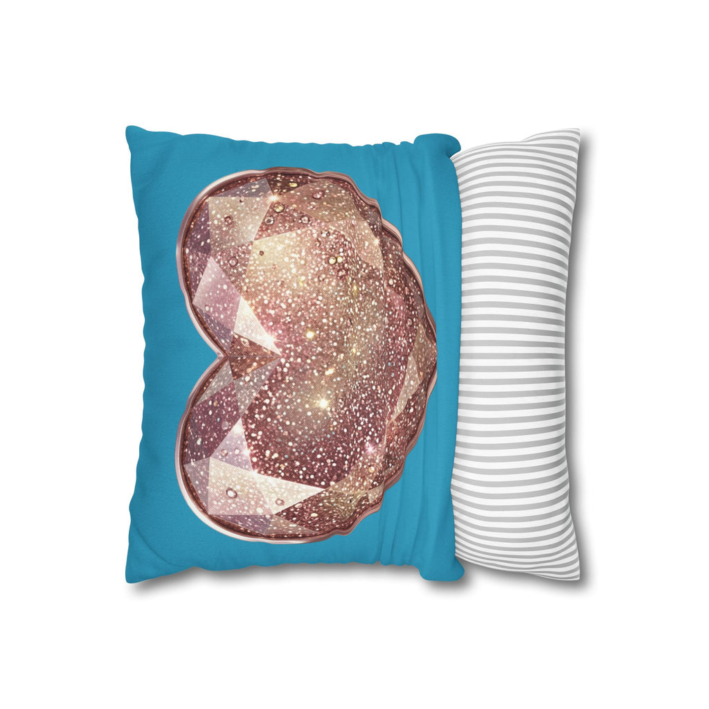 Sparkling Rose Crystal Heart Pillowcase — Decorative Square Throw Pillow Cover- Turquoise