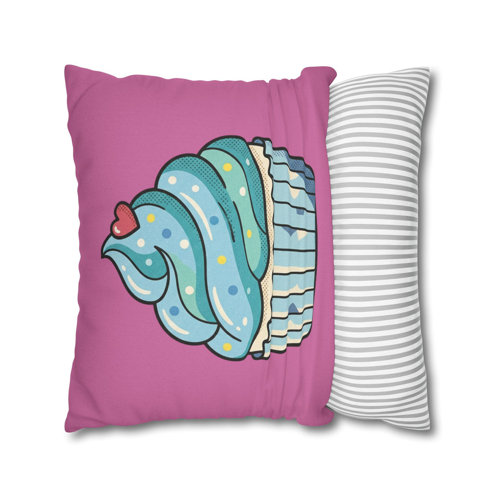 Cupcake Pillowcase — Cute Blue Frosting Decorative Throw Pillow- Light Pink