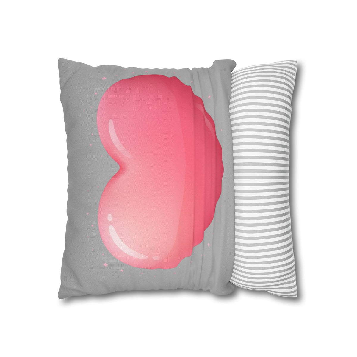Pink Heart Grey Spun Polyester Square Pillowcase