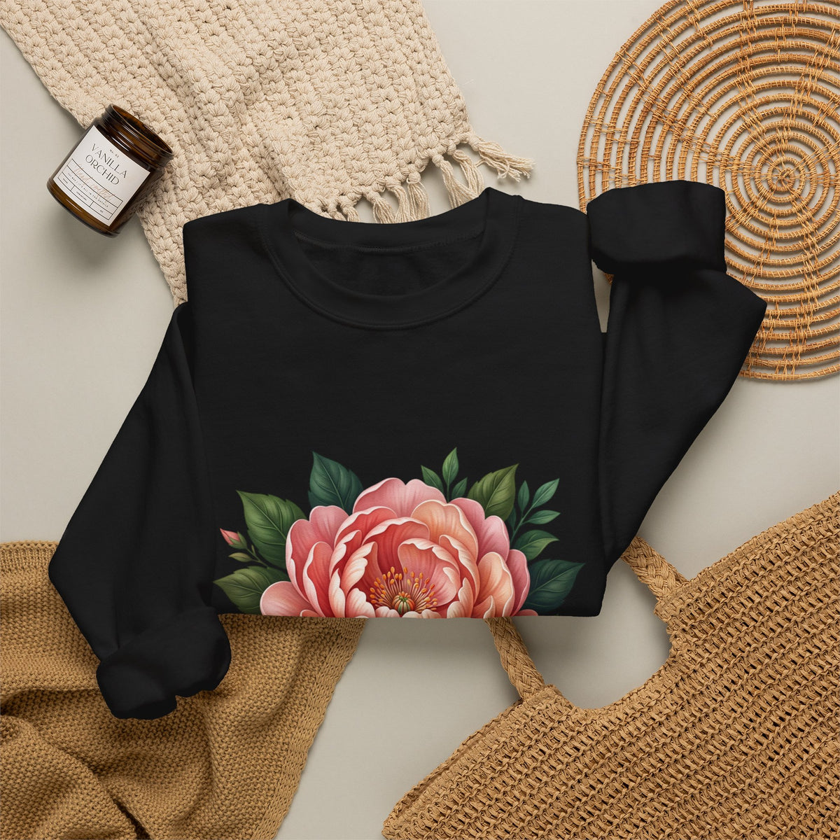 Floral Peony Crewneck Sweatshirt — Vintage Pink Flower Pullover
