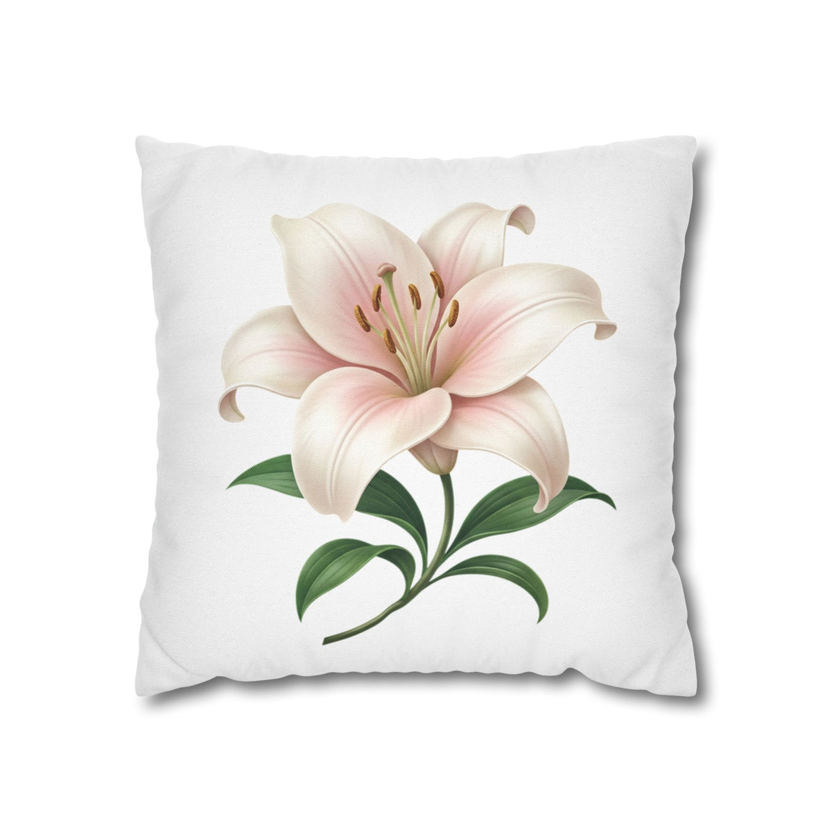 Pink Lily Floral Pillowcase — Decorative Square Throw Pillow Cover