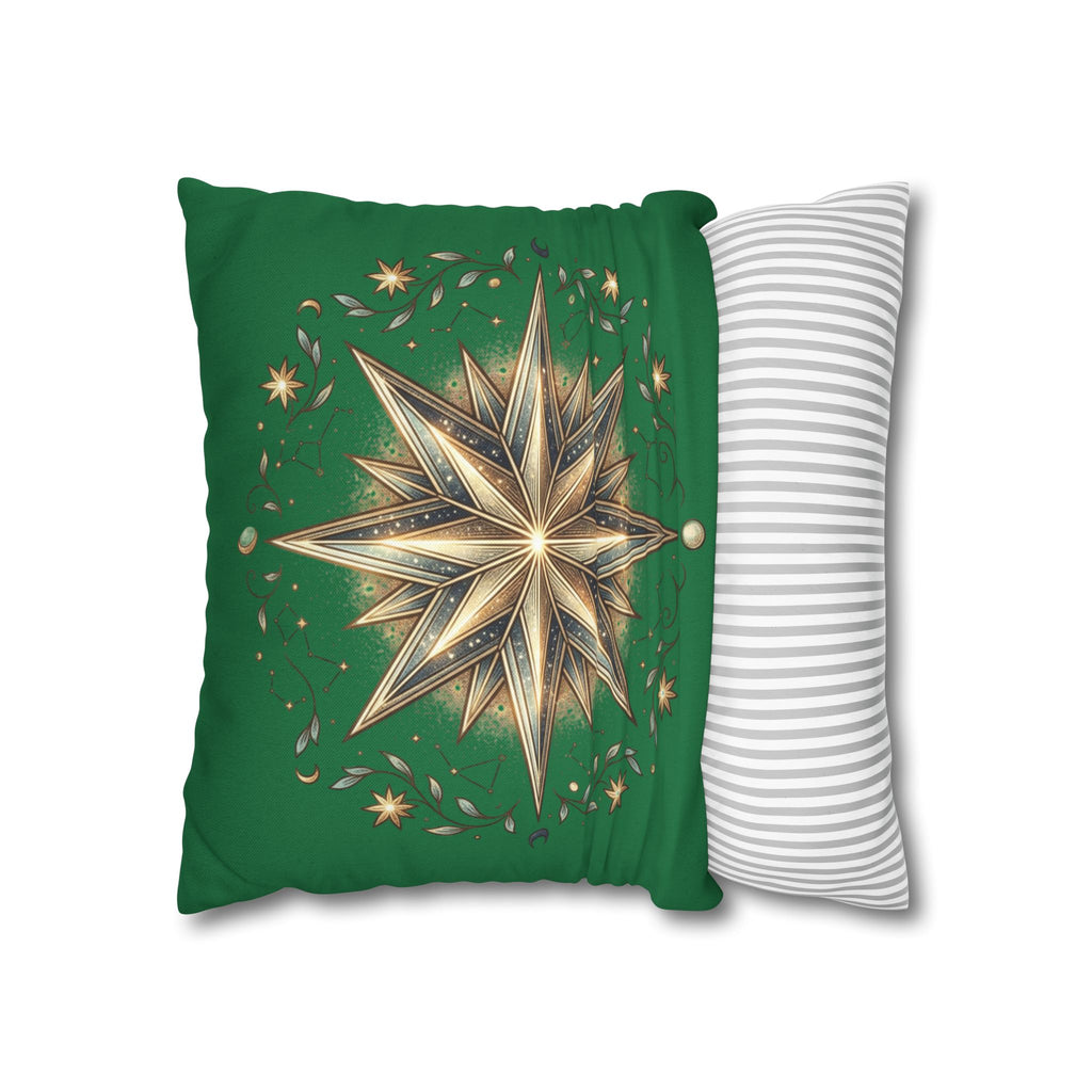 Start Print Dark Green Spun Polyester Square Pillowcase