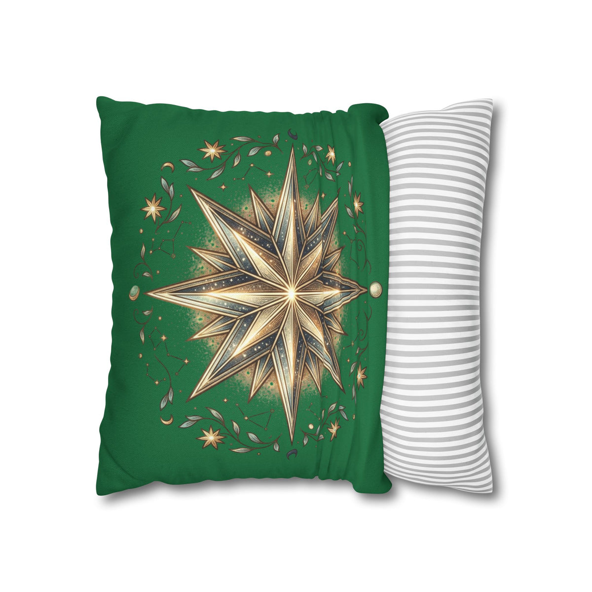Start Print Dark Green Spun Polyester Square Pillowcase