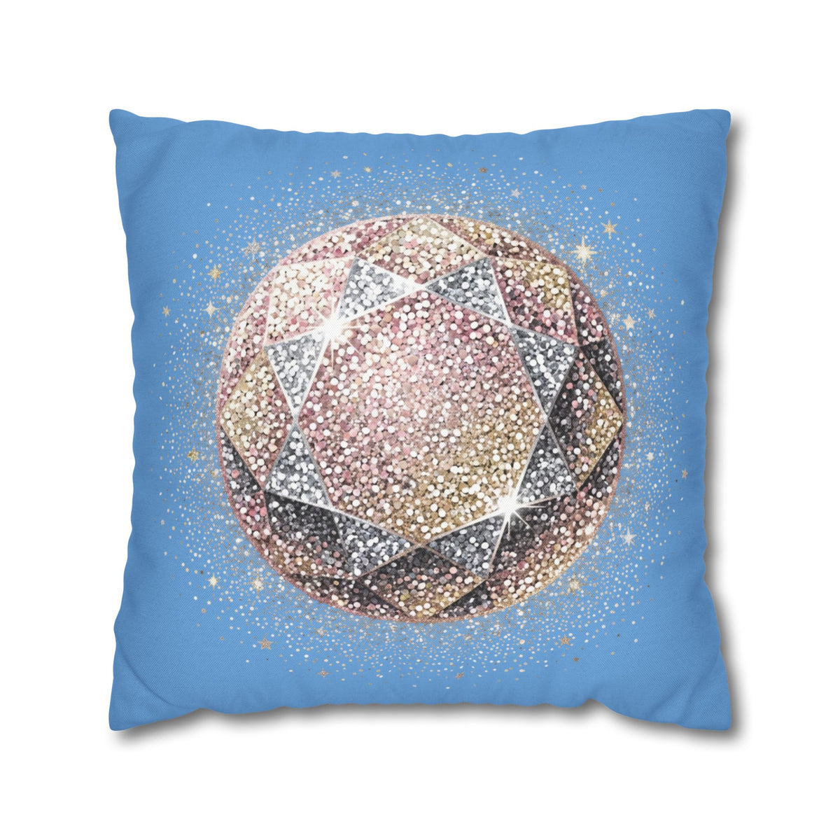 Glittery Light Blue Spun Polyester Square Pillowcase