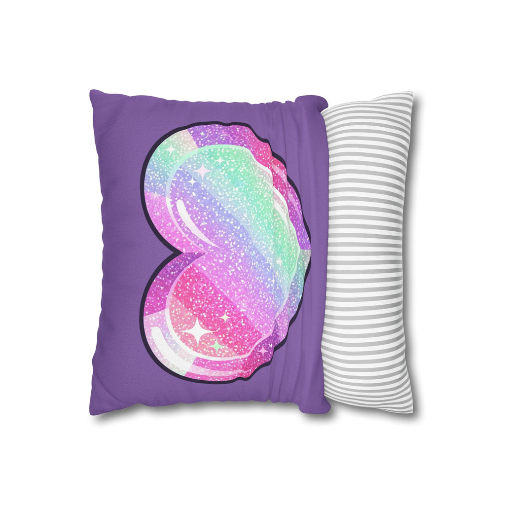 Pastel Glitter Heart Pillowcase Spun Polyester Square Pillowcase- Light Purple