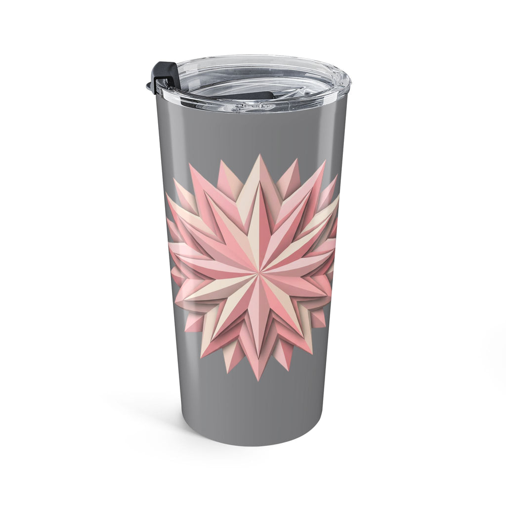 20oz Floral Star Tumbler — Pink Geometric Flower Insulated Travel Cup- Grey