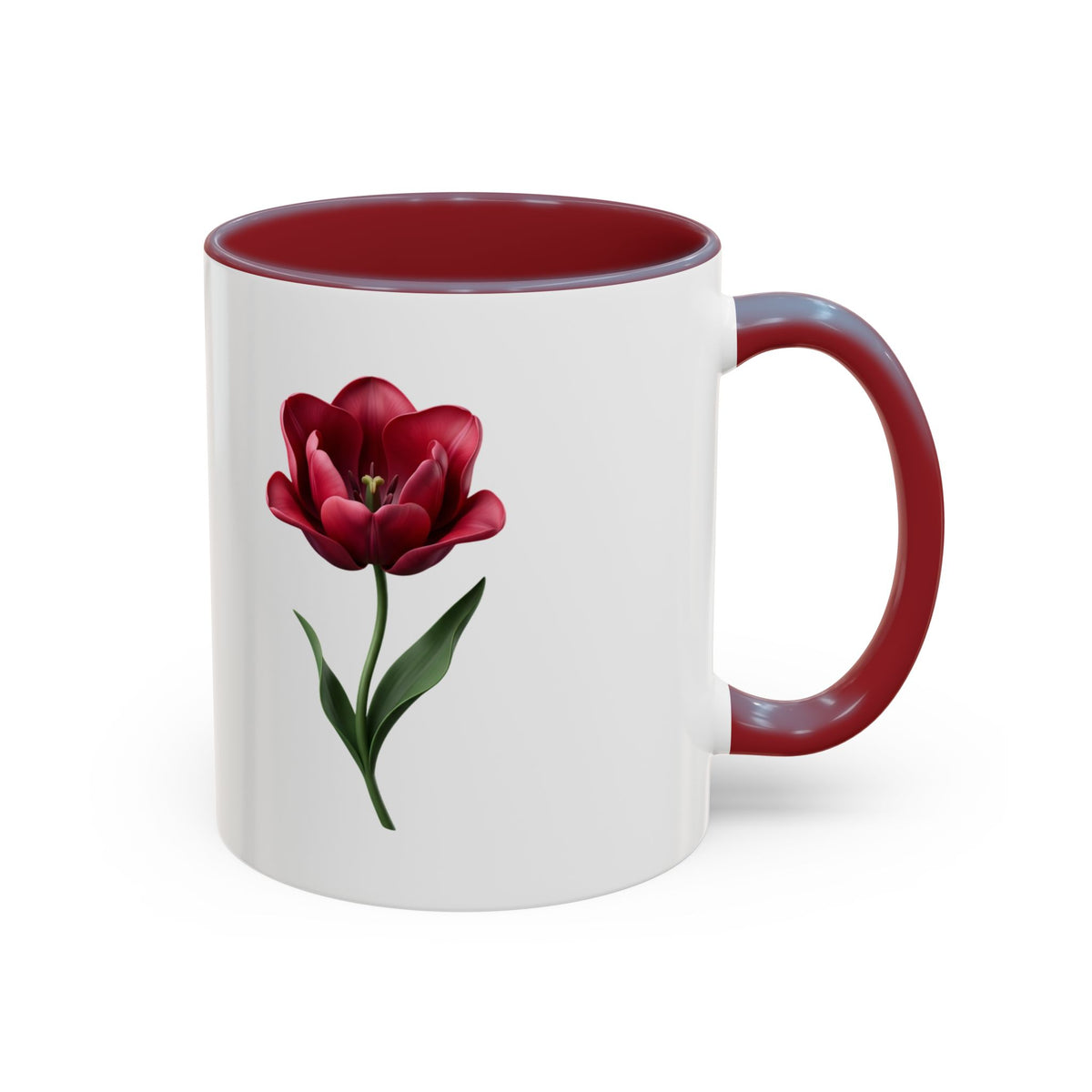 Red Tulip Accent Coffee Mug – Floral 11/15oz Ceramic Mug