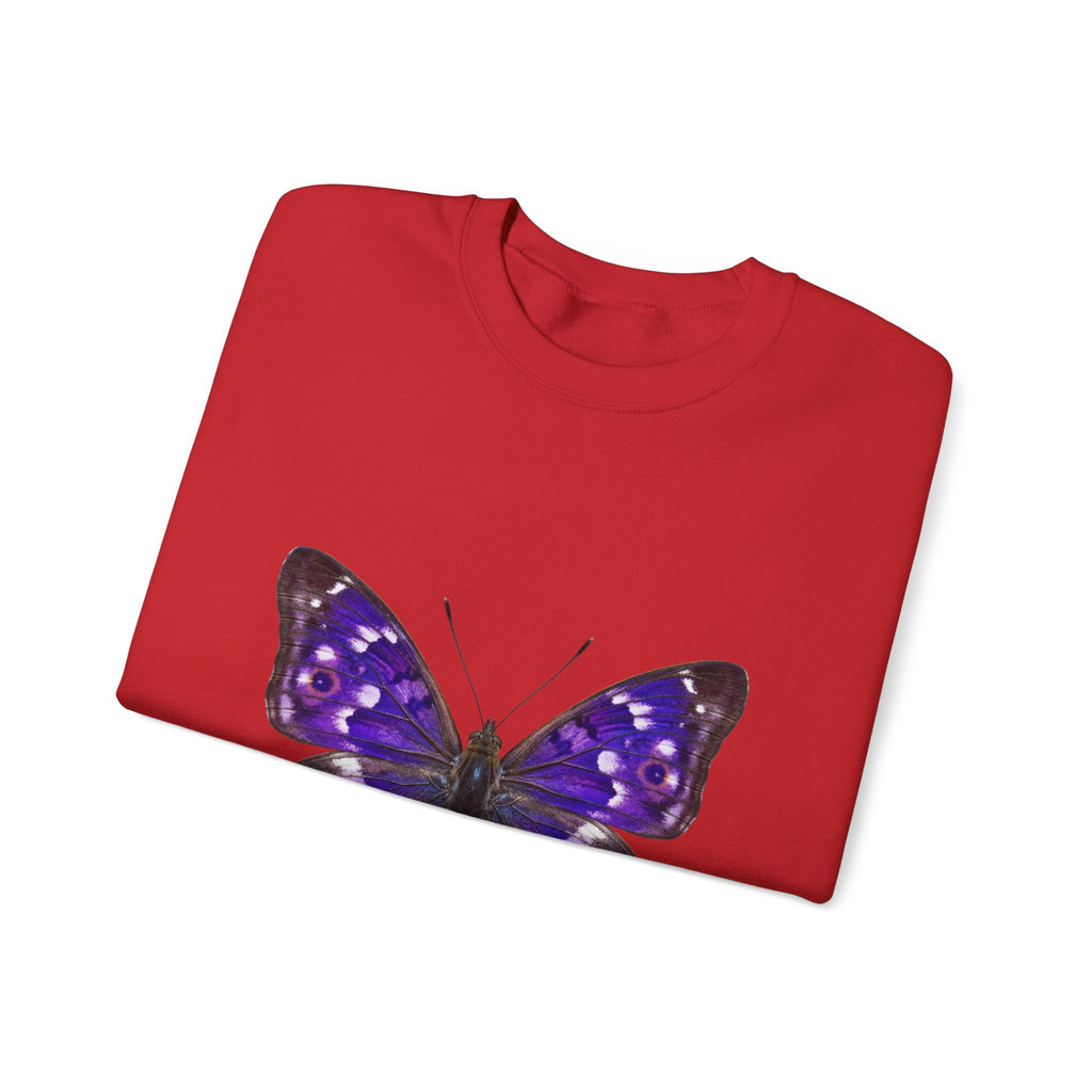 Purple Butterfly Crewneck Sweatshirt — Vibrant Nature Graphic Pullover