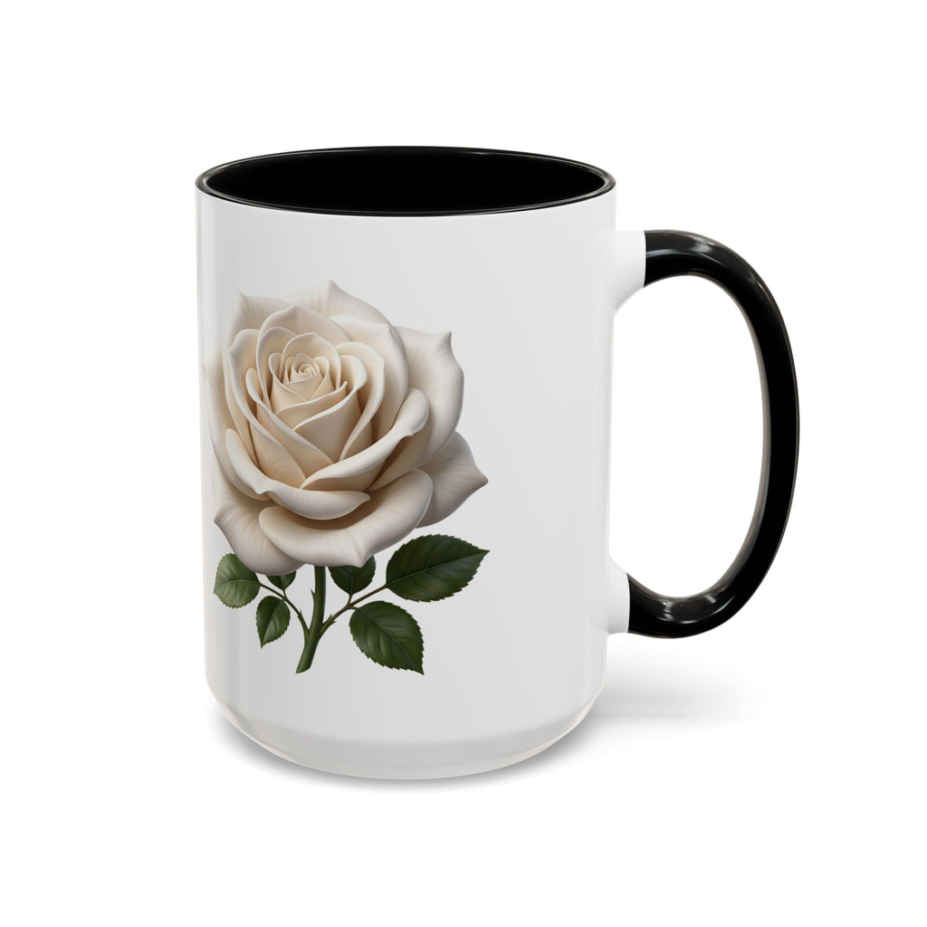 White Rose Accent Coffee Mug — Elegant Floral 11/15oz Ceramic