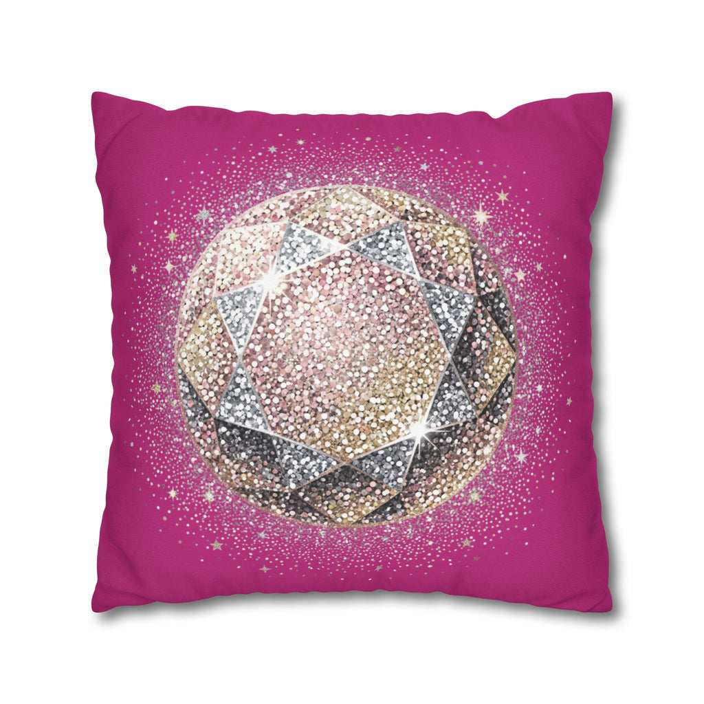 Glittery Magenta Spun Polyester Square Pillowcase