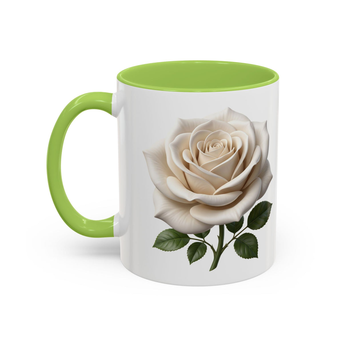 White Rose Accent Coffee Mug — Elegant Floral 11/15oz Ceramic