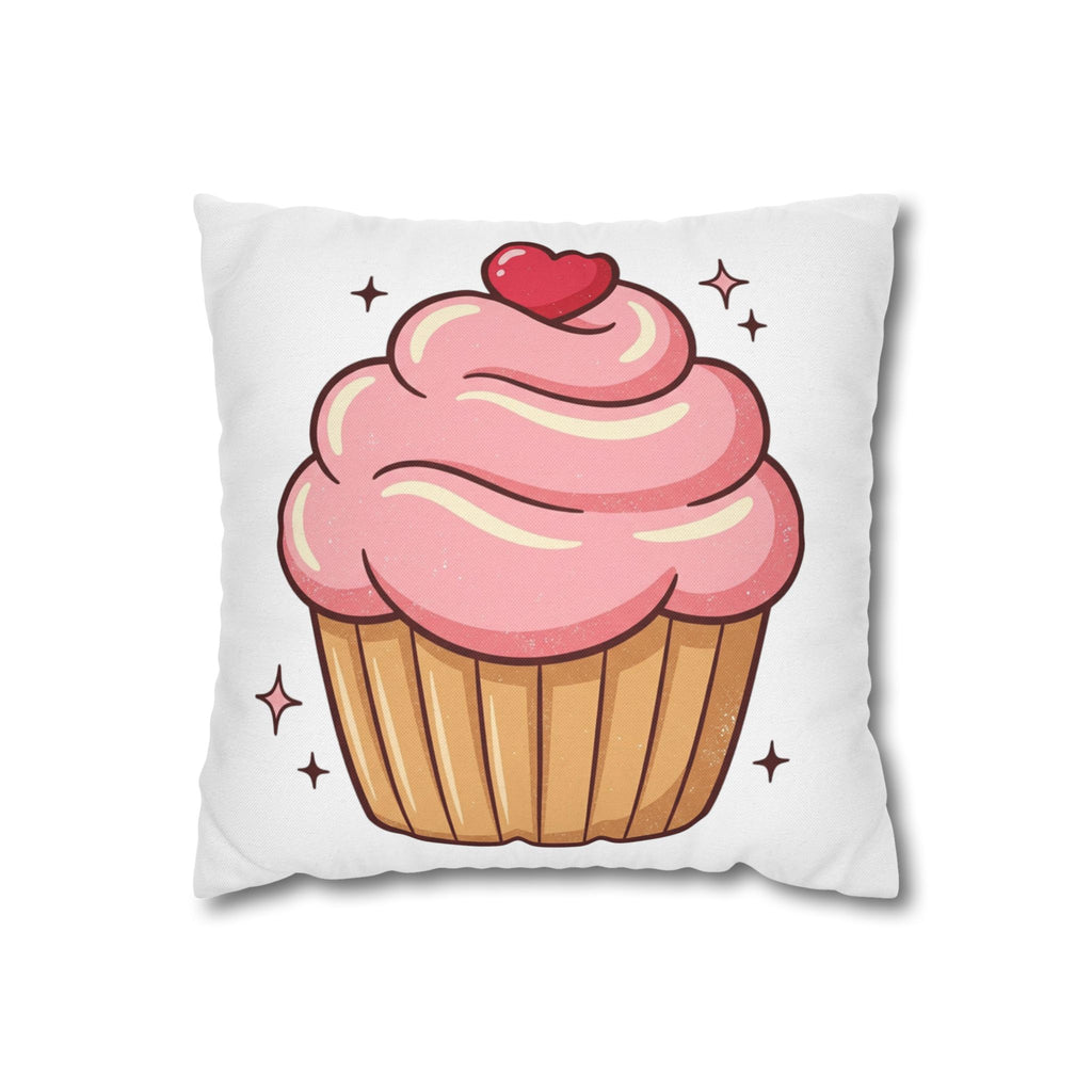 Pink Cupcake Spun Polyester Square Pillowcase- White