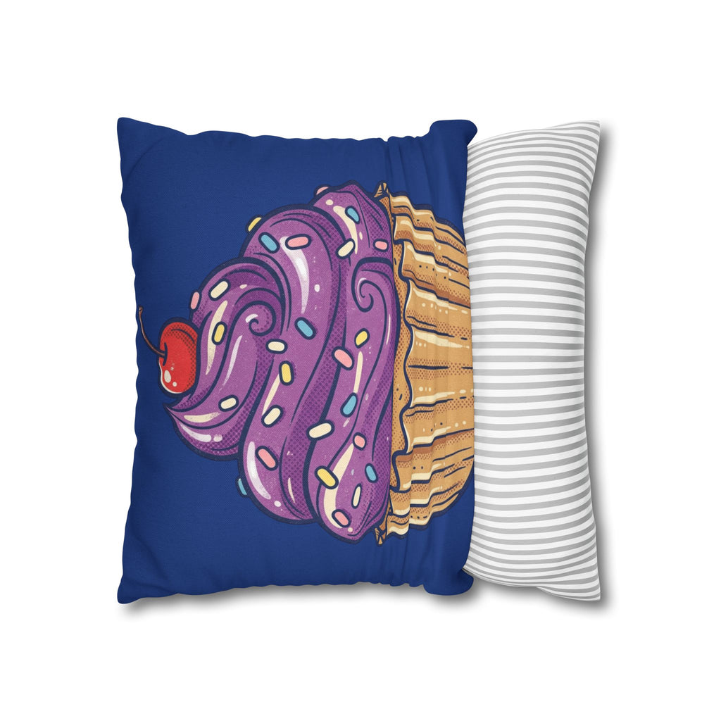 Cupcake Decor Pillowcase — Purple Frosting Dessert Throw Pillow Cover- Navy