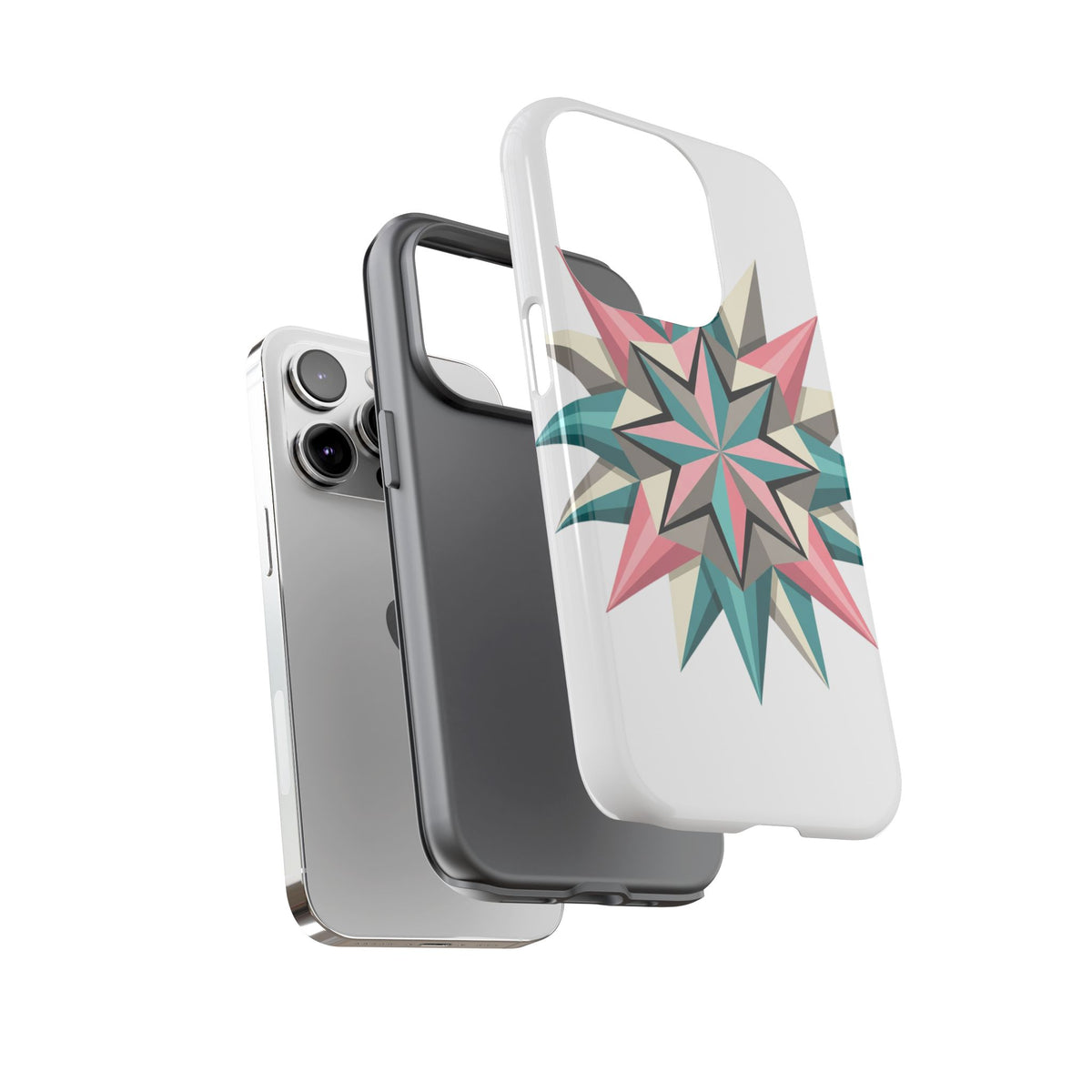 Geometric Star Tough Phone Case – Pink Teal Compass Design