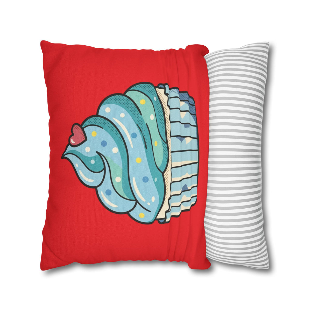 Cupcake Pillowcase - Cute Blue Frosting Decorative Throw Pillow Cover- Red