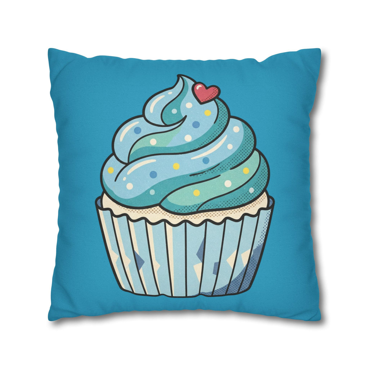 Cupcake Throw Pillow — Cute Blue Dessert Decorative Cushion for Kids & Bakery Lovers- Turquoise