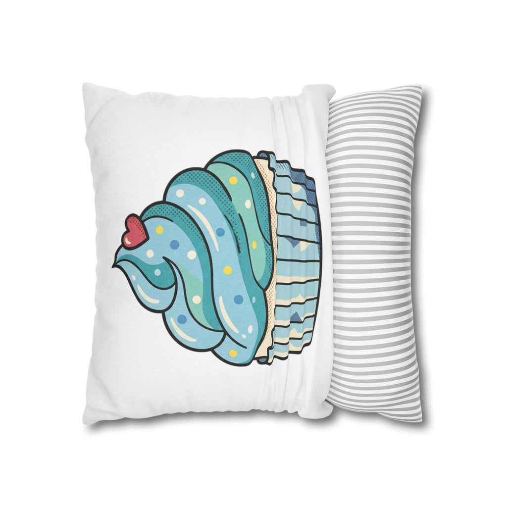 Cupcake Throw Pillowcase — Cute Blue Frosting Decorative Pillow Cover- White