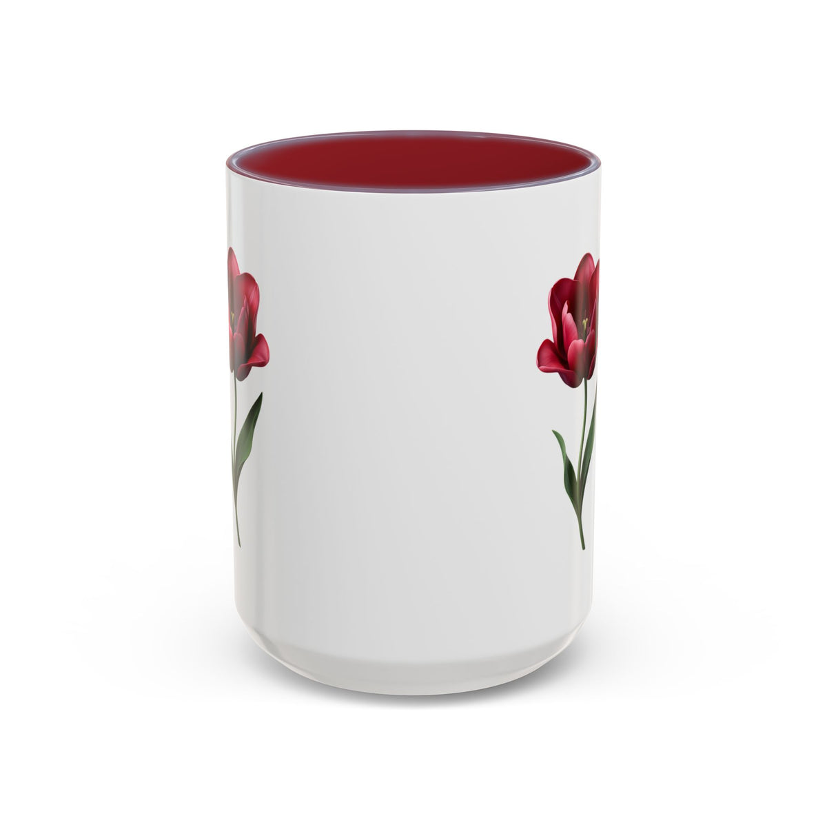 Red Tulip Accent Coffee Mug – Floral 11/15oz Ceramic Mug