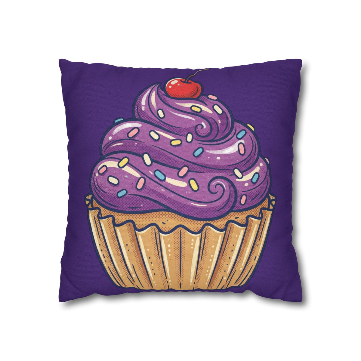 Purple Cupcake Decorative Pillowcase — Cute Dessert Throw Pillow Cover- Dark Purple