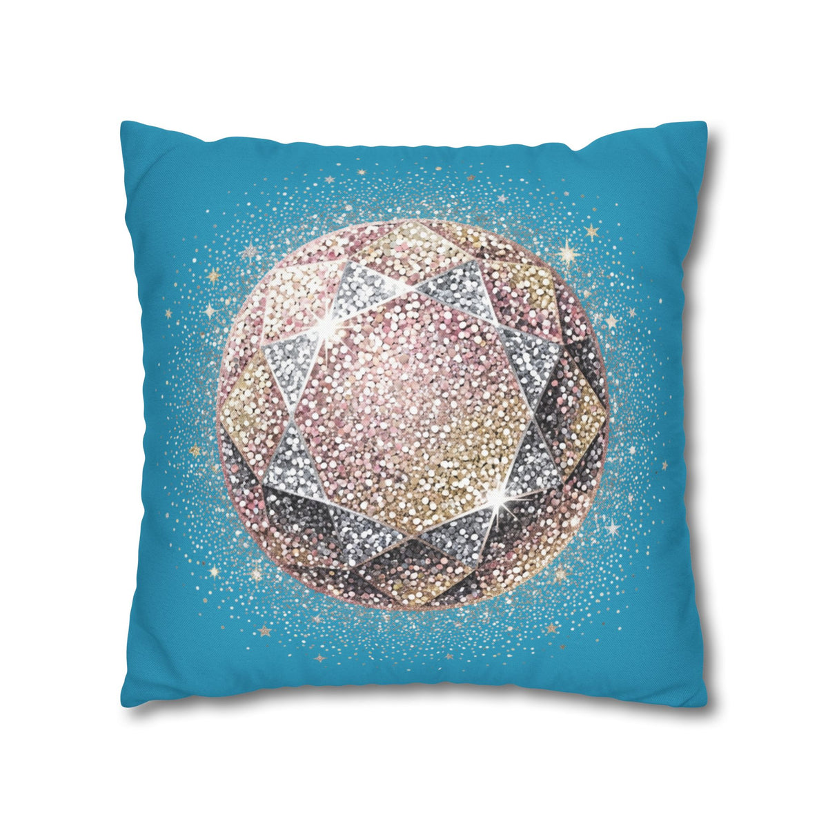 Glittery Turquoise Spun Polyester Square Pillowcase