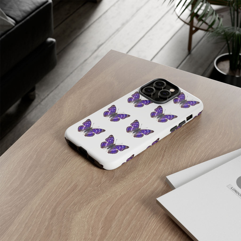 Purple Butterfly Tough Phone Case — Durable Protective iPhone Case with Repeating Butterfly Pattern