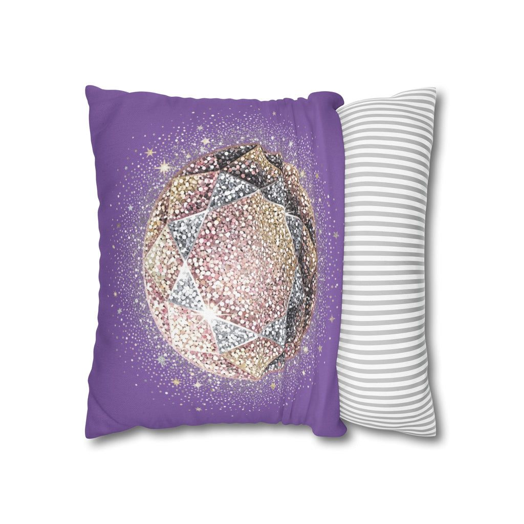 Glittery Light Purple Spun Polyester Square Pillowcase
