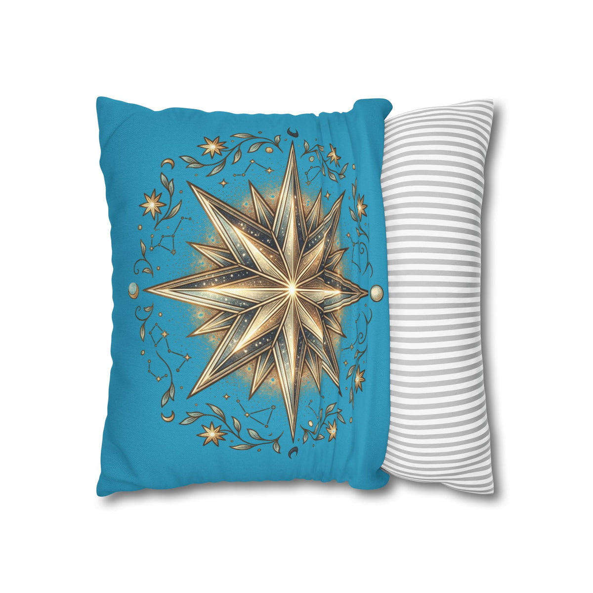 Star Print Turquoise Spun Polyester Square Pillowcase