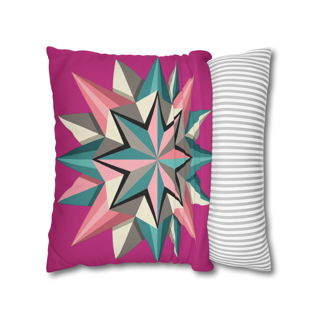 Geometric Starburst Throw Pillowcase — Pink Teal Modern Decorative Cushion Cover