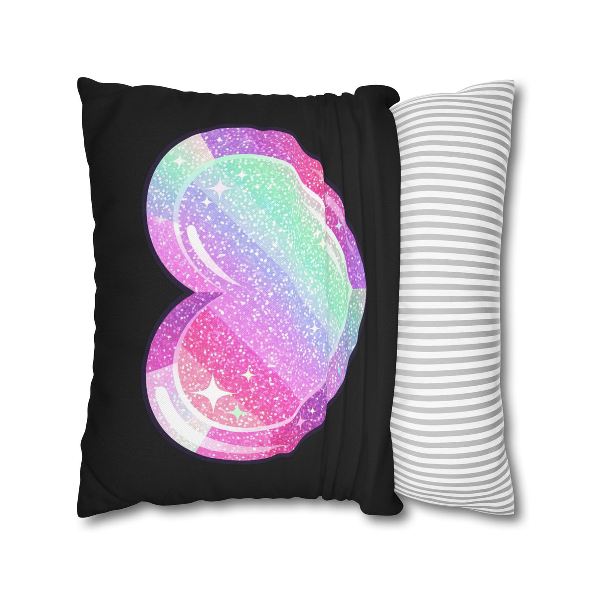 Pastel Glitter Heart Pillowcase Spun Polyester Square Pillowcase- Black