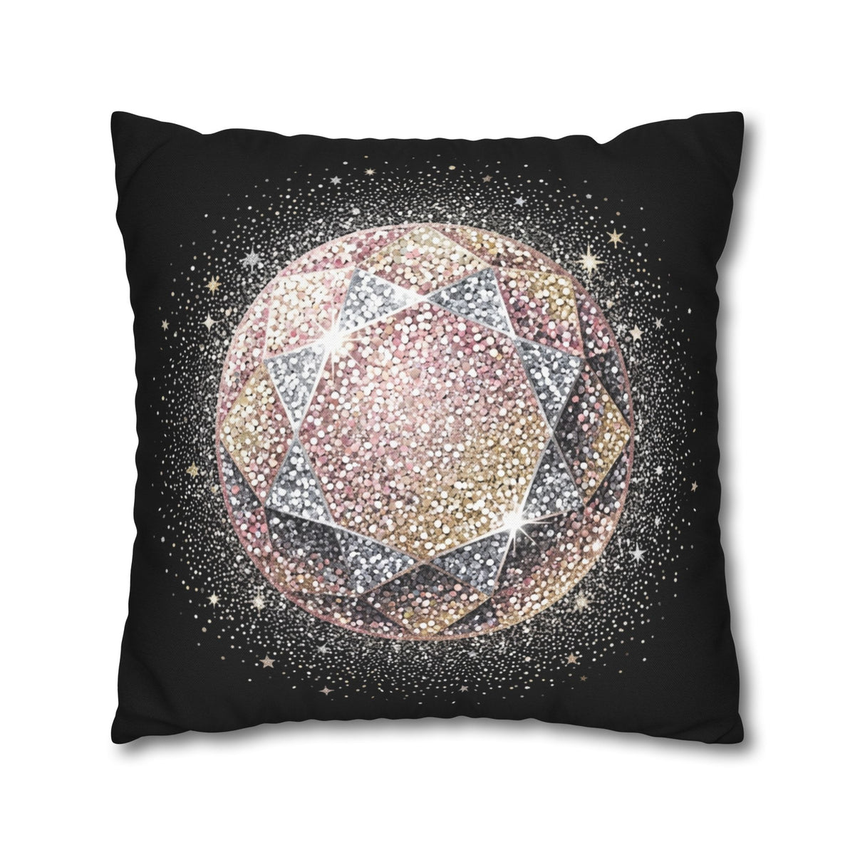 Glittery Black Spun Polyester Square Pillowcase