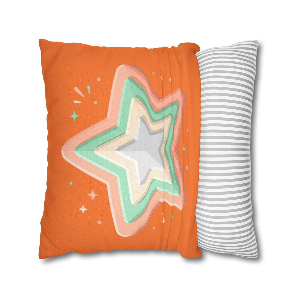 Star Shape Orange Spun Polyester Square Pillowcase