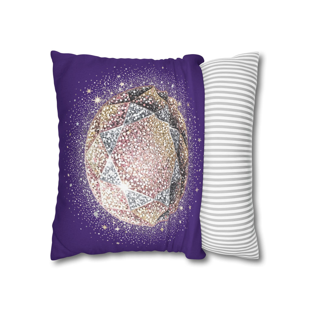 Glittery Dark Purple Spun Polyester Square Pillowcase