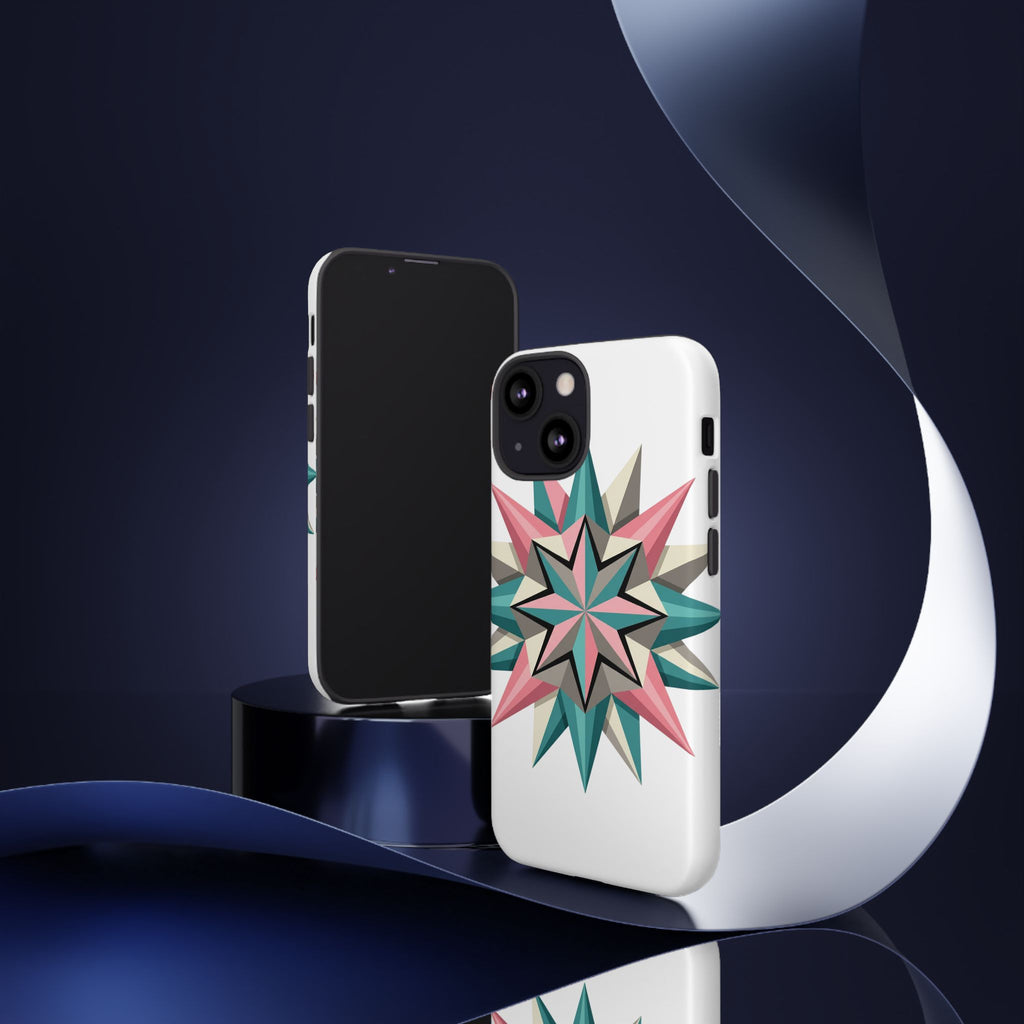 Geometric Star Tough Phone Case – Pink Teal Compass Design