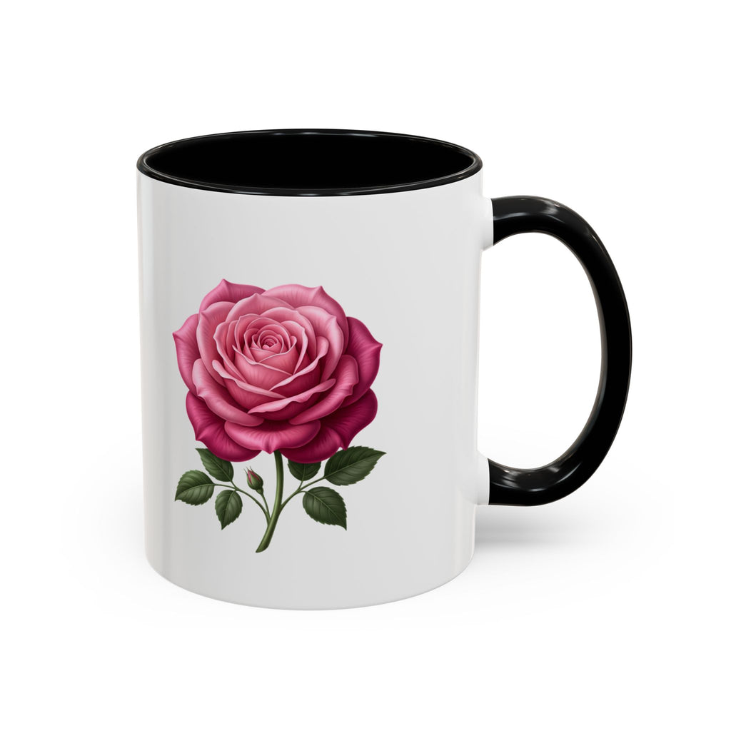 Pink Rose Accent Coffee Mug — Floral Tea & Coffee Cup (11/15 oz)