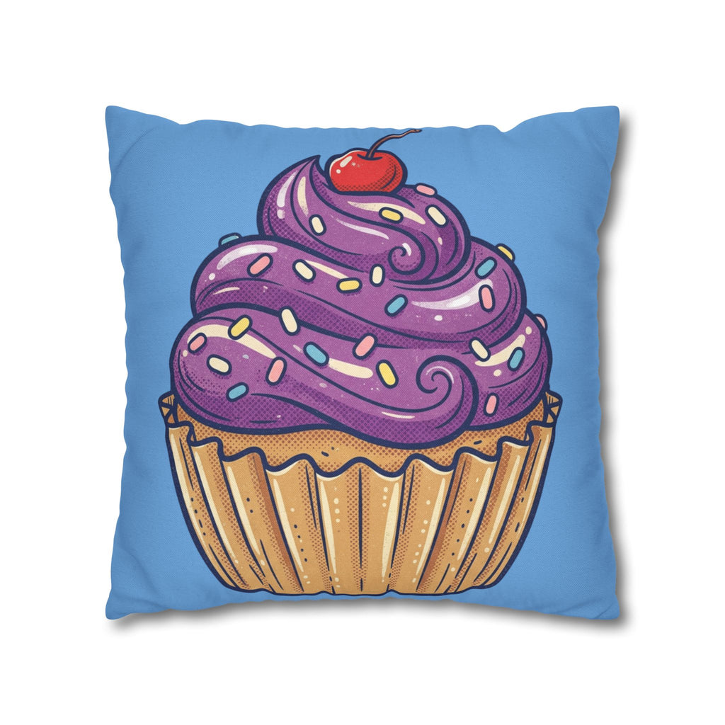 Cupcake Pillowcase — Cute Purple Frosting Decorative Throw Pillow- Light Blue