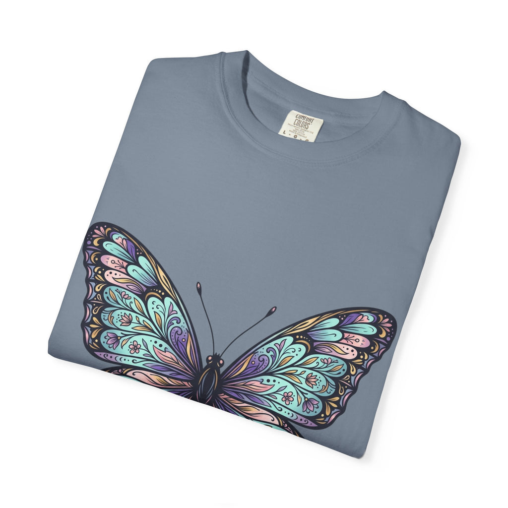 Butterfly Art T‑Shirt — Blue Purple Ornamental Butterfly Graphic Tee