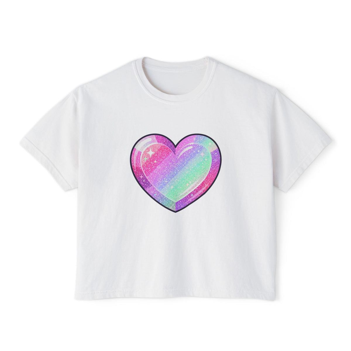 Pastel Glitter Heart Women's Boxy Tee