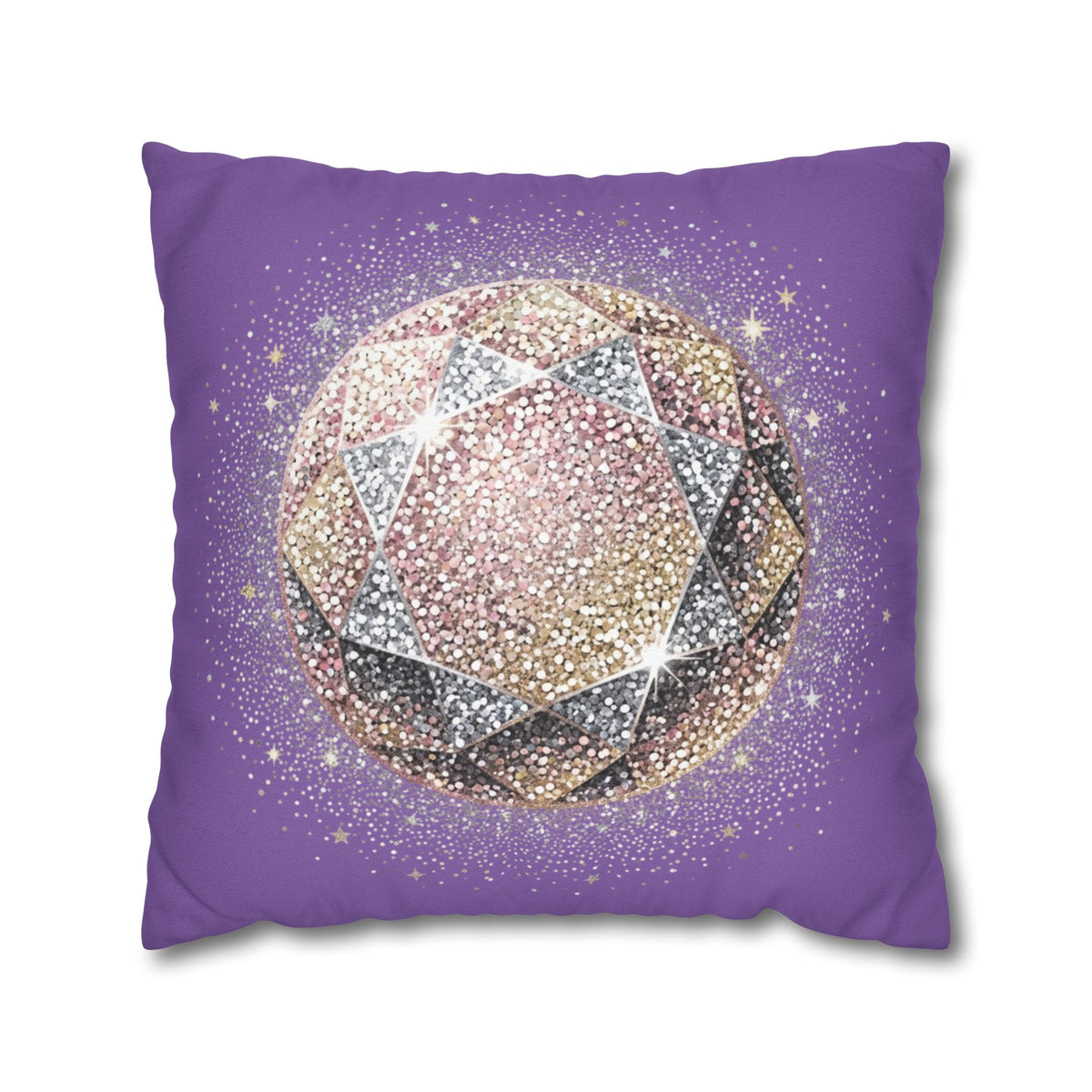 Glittery Light Purple Spun Polyester Square Pillowcase