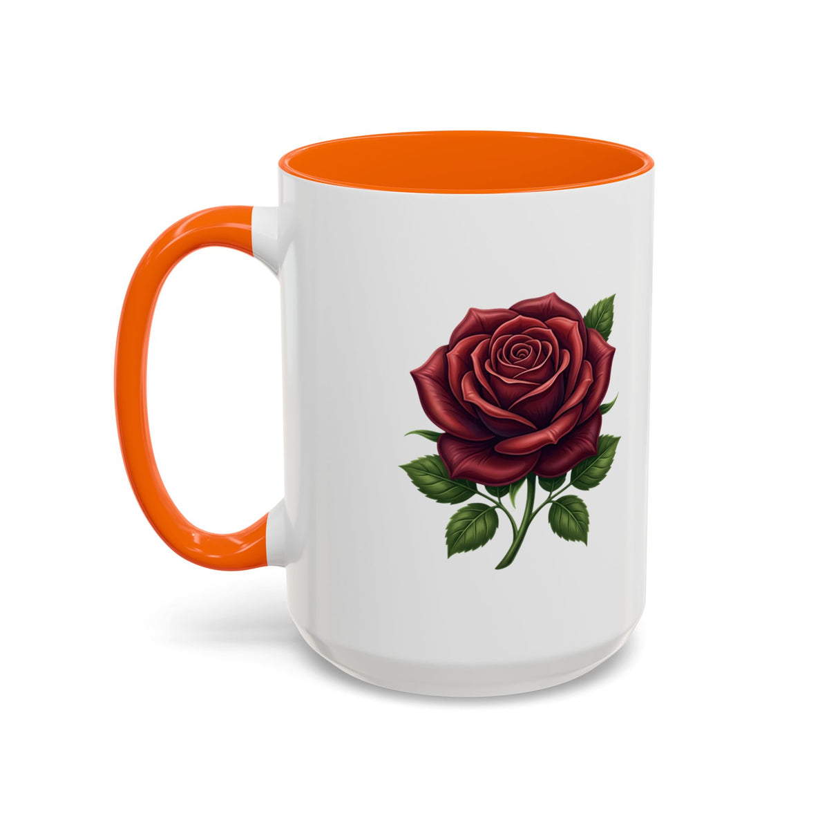 Red Rose Accent Coffee Mug — Floral Ceramic Coffee Cup (11/15oz)