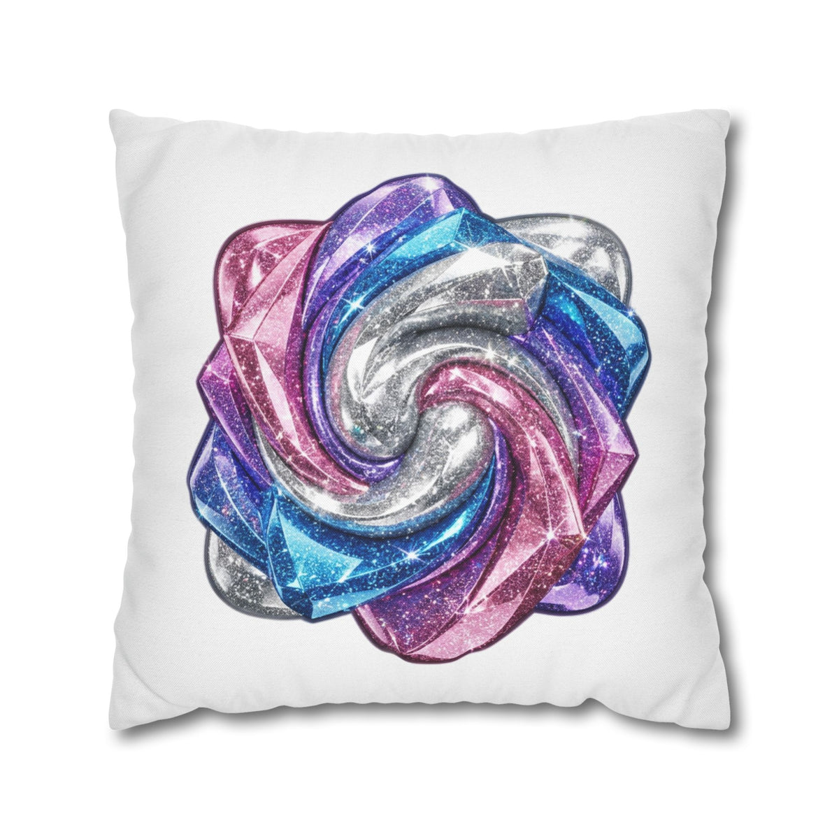 3D Glitter Design White Spun Polyester Square Pillowcase