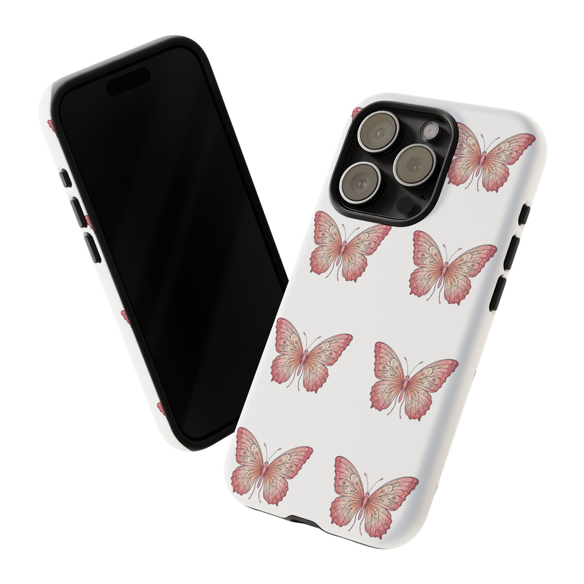 Pink Butterfly Tough Phone Case — Floral Pattern Protective Cover