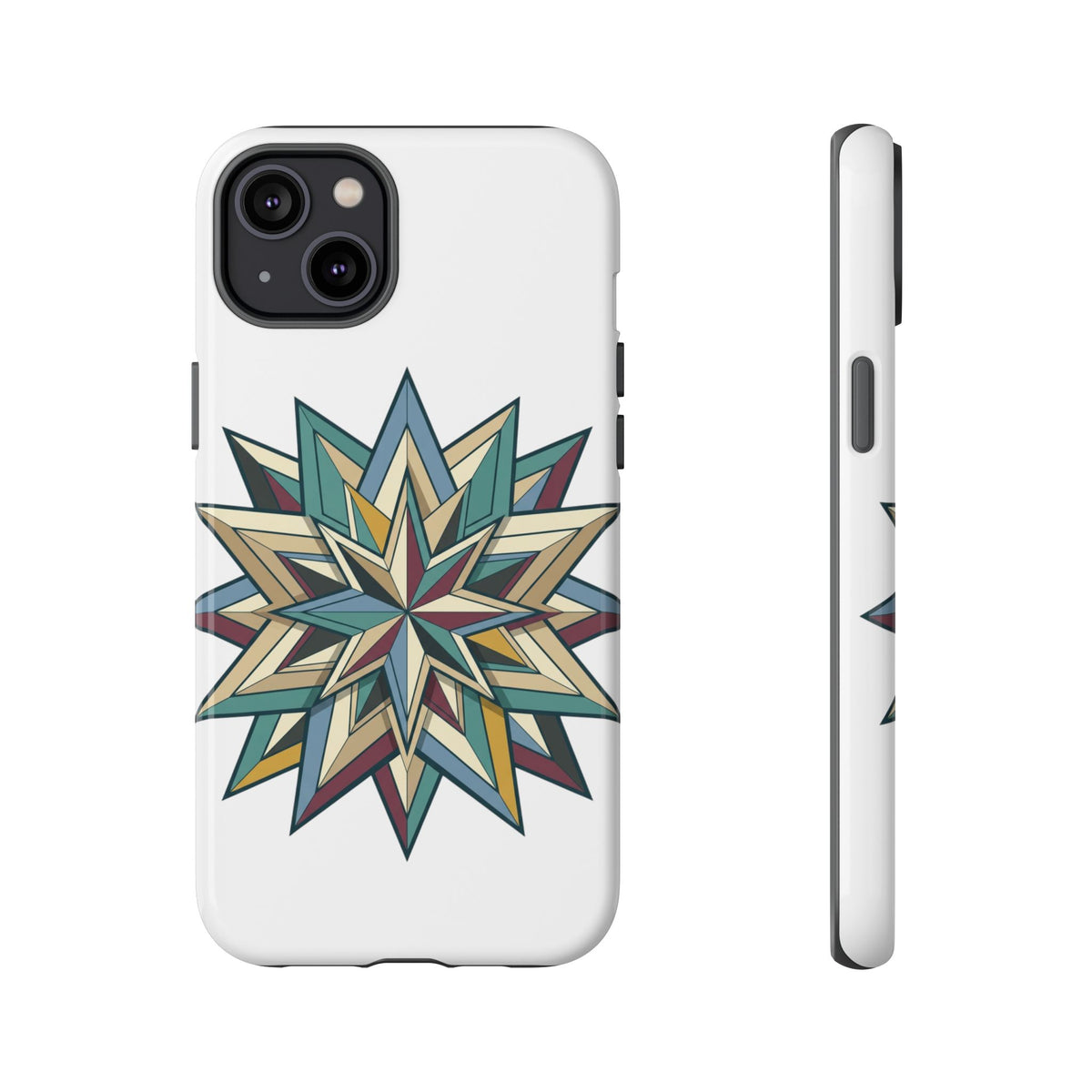 Geometric Star Phone Case — Teal & Earthtone Mandala Design