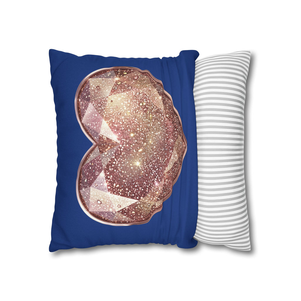 Galaxy Rose Gold Heart Pillowcase — Decorative Square Throw Pillow- Navy