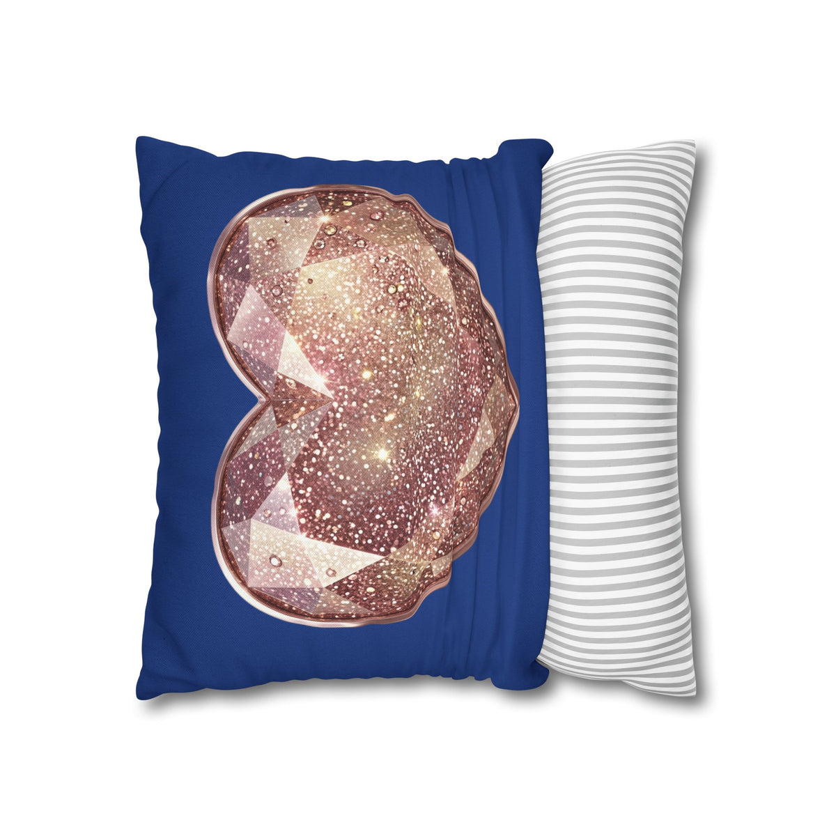 Galaxy Rose Gold Heart Pillowcase — Decorative Square Throw Pillow- Navy