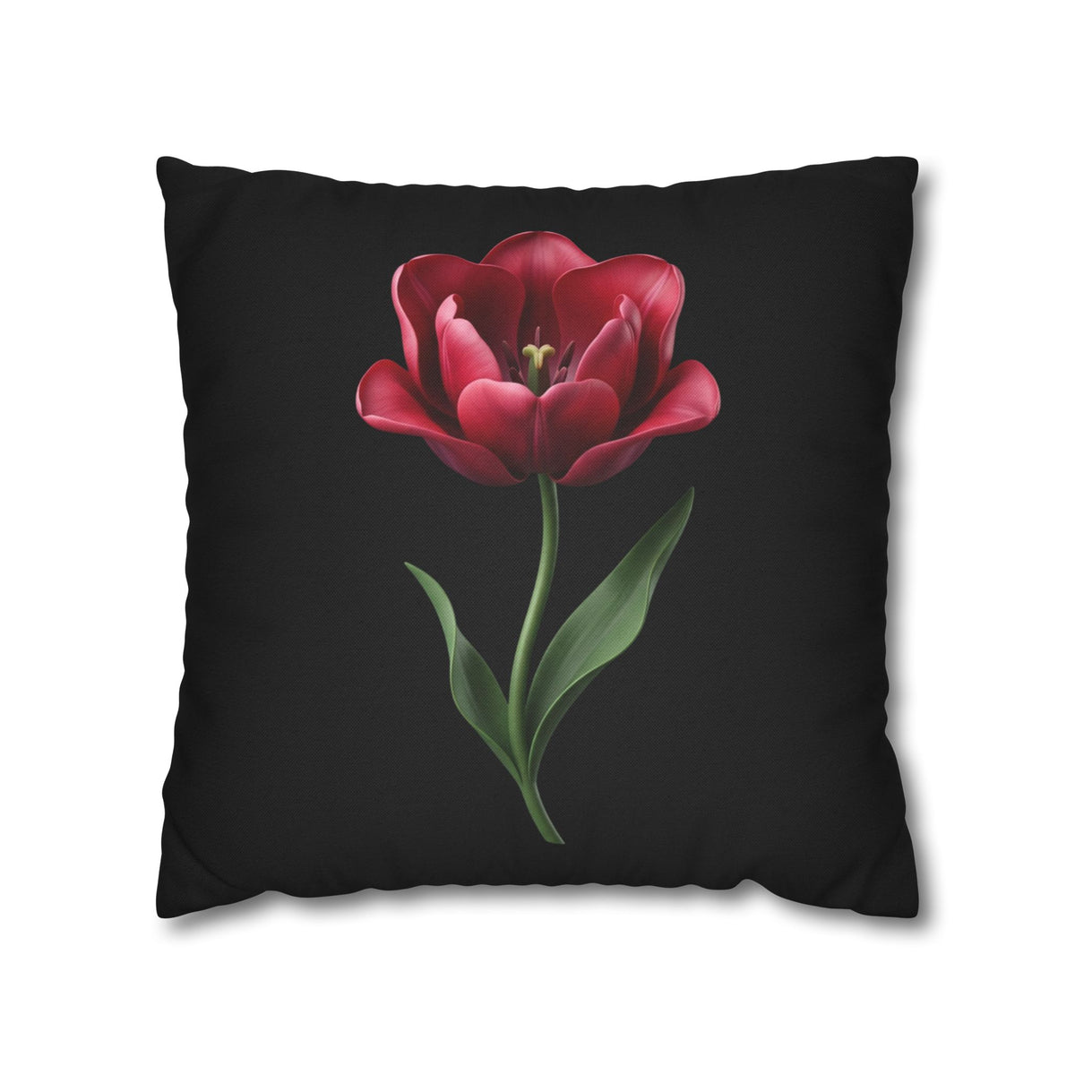 Red Tulip Botanical Throw Pillowcase — Floral Square Cushion Cover