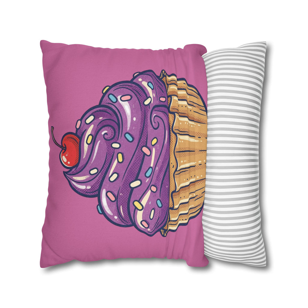 Cupcake Pillowcase — Cute Purple Frosting Decorative Throw Pillow Cover- Light Pink
