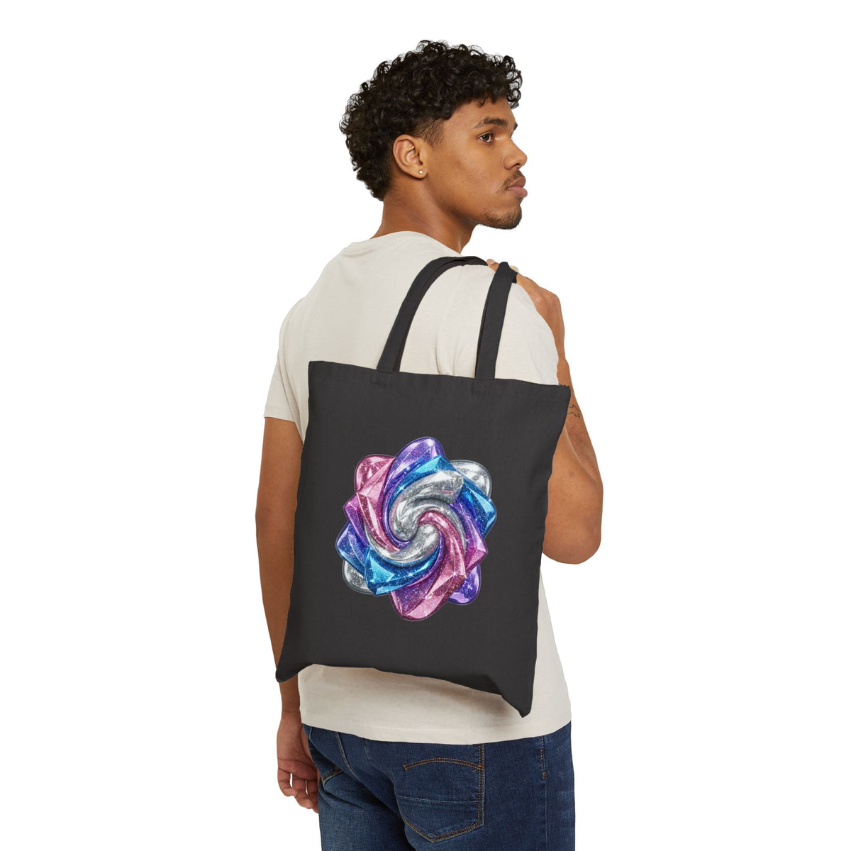 3D Glitter Design Cotton Canvas Tote Bag