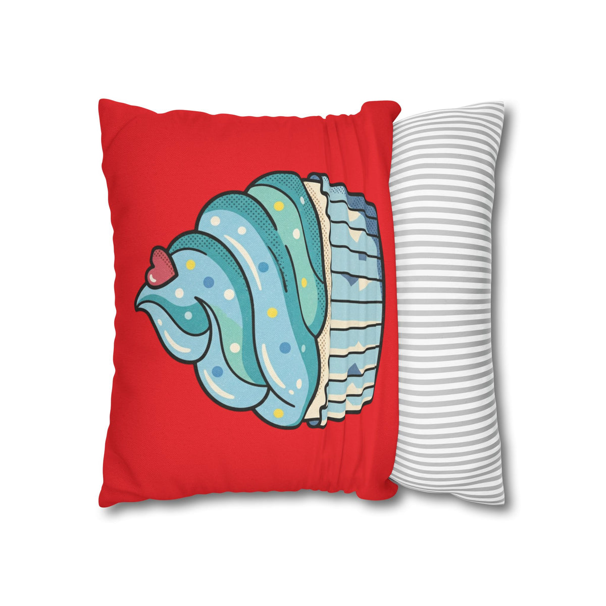 Cupcake Pillowcase - Cute Blue Frosting Decorative Throw Pillow Cover- Red