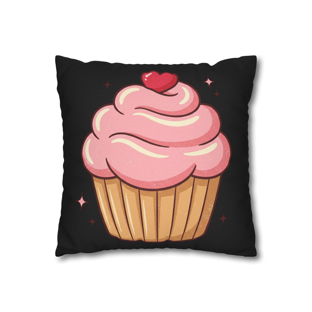 Pink Cupcake Spun Polyester Square Pillowcase- Black