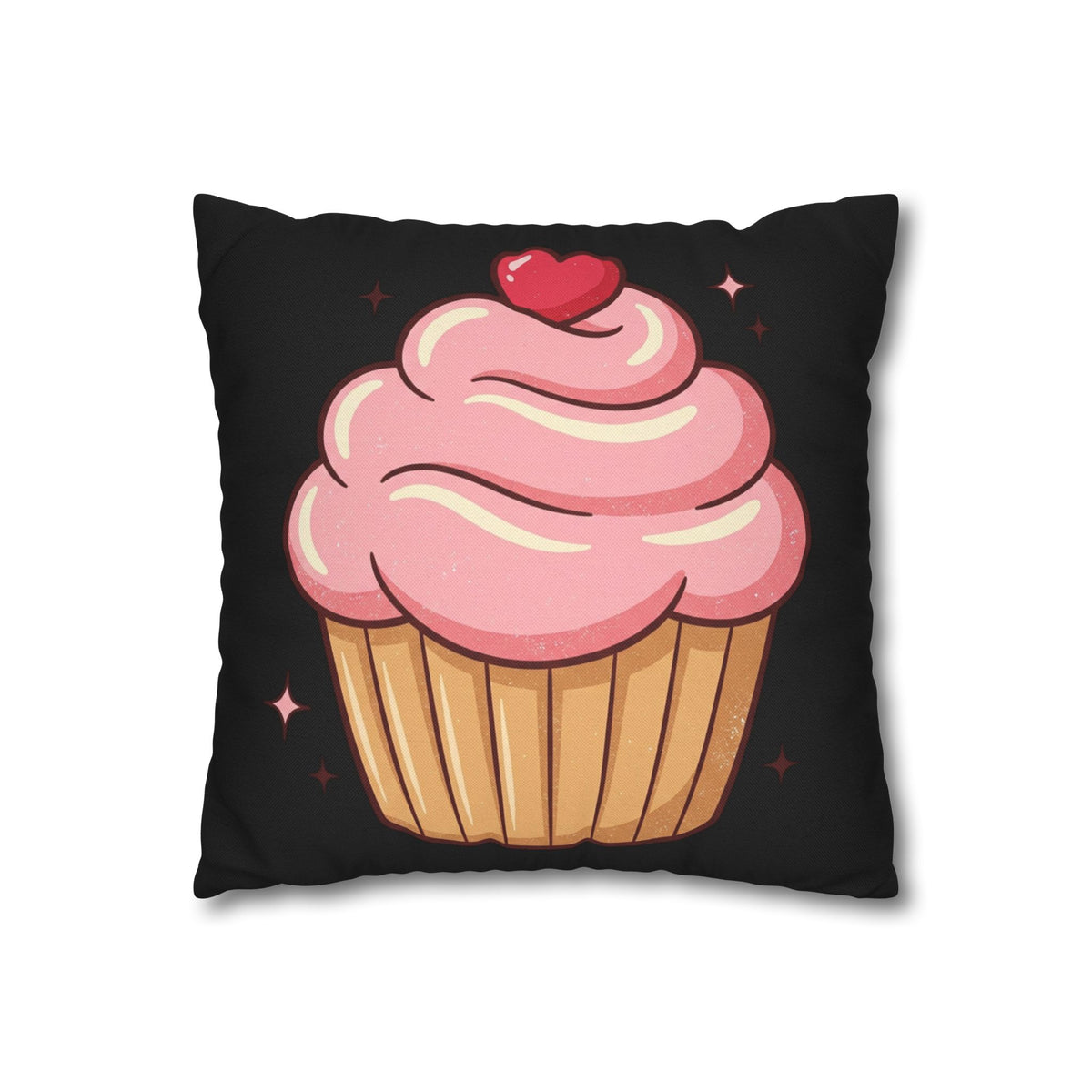 Pink Cupcake Spun Polyester Square Pillowcase- Black